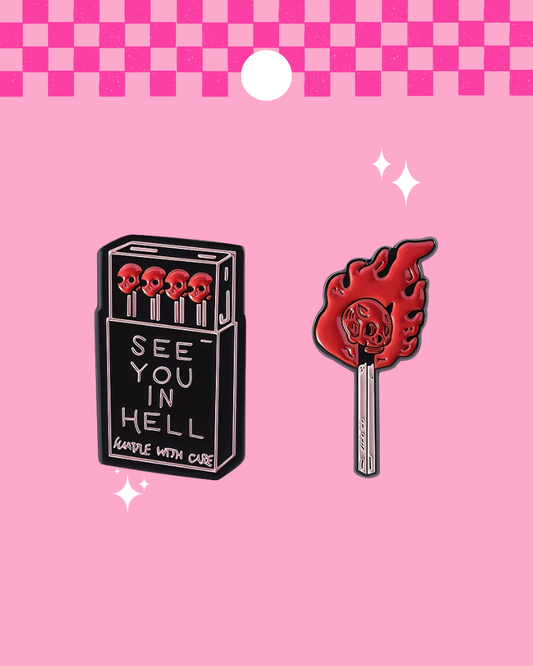 Hell Fire Enamel Pin Badge Set of 2