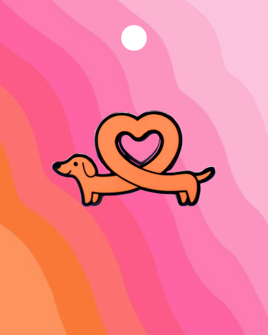 Sausage Dog Loop Heart Enamel Pin Badge