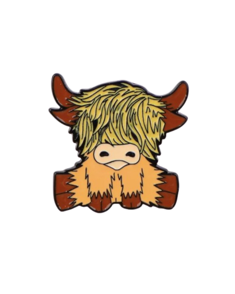 Cartoon Highland Cow Enamel Pin Badge