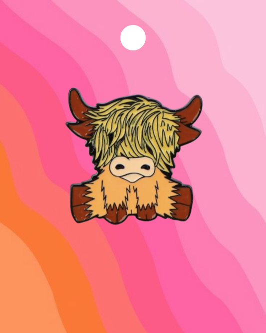 Cartoon Highland Cow Enamel Pin Badge