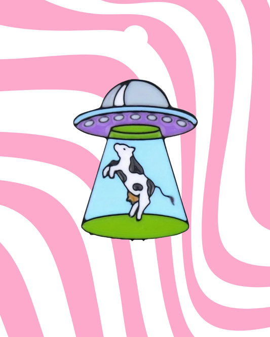 UFO Cow Abduction Enamel Pin Badge