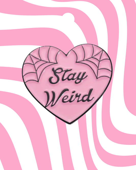 Stay Weird Spider Web Heart Enamel Pin Badge