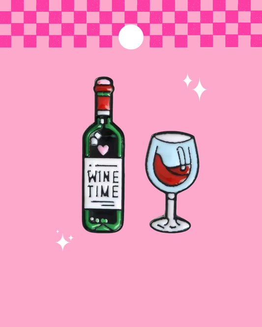 Wine & Glass Pin Enamel Badge Set of 2