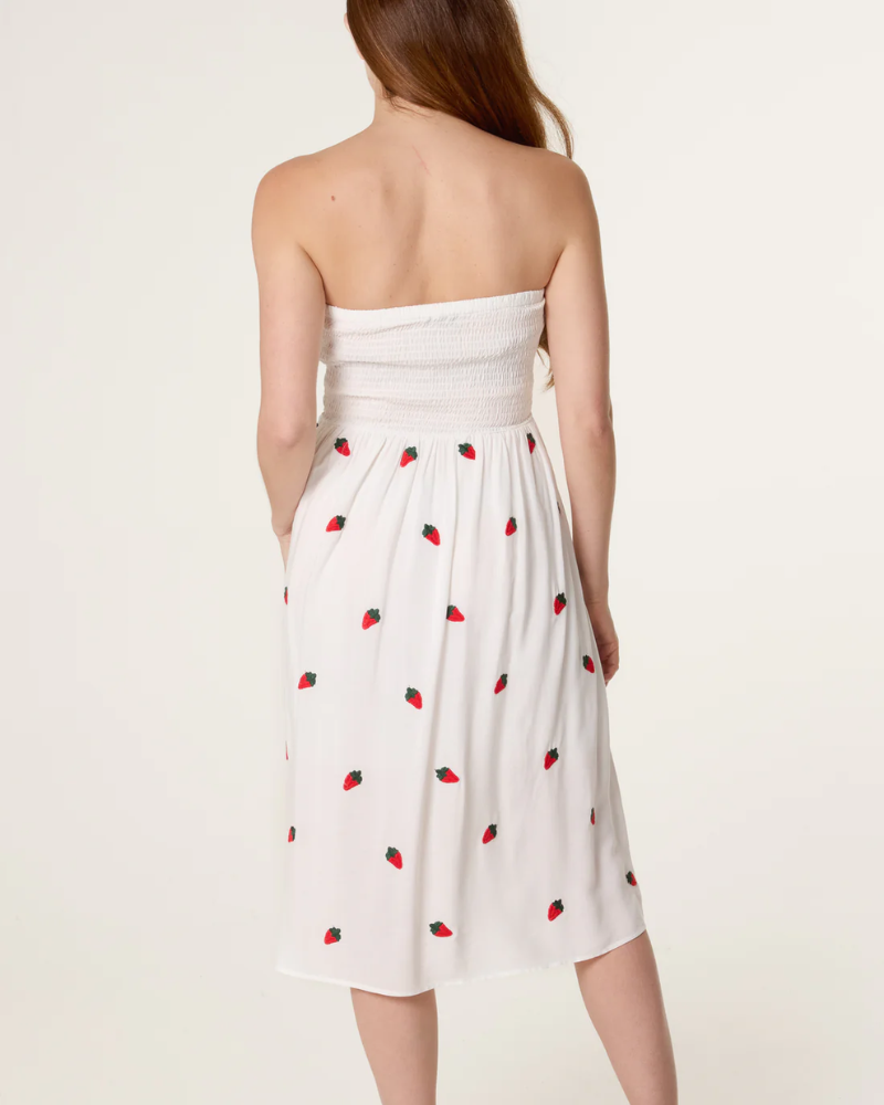 Cotton Bandeau Strawberry Embroidery Dress