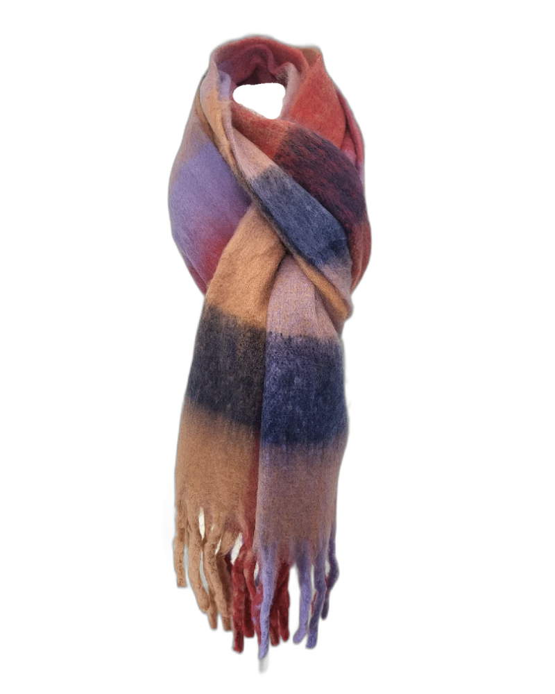 Pink Coral Purple Check Blanket Scarf