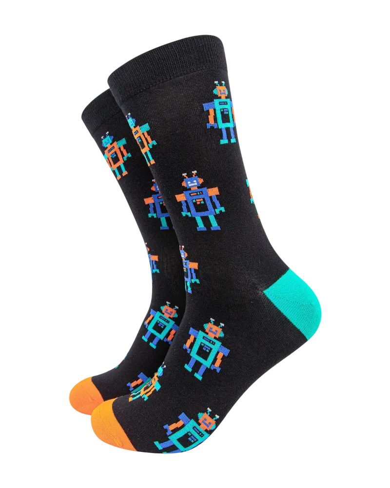 Robot Print Bamboo Crew Socks