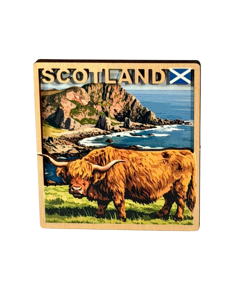 Highland Cow Scottish Coast Wooden Magnet