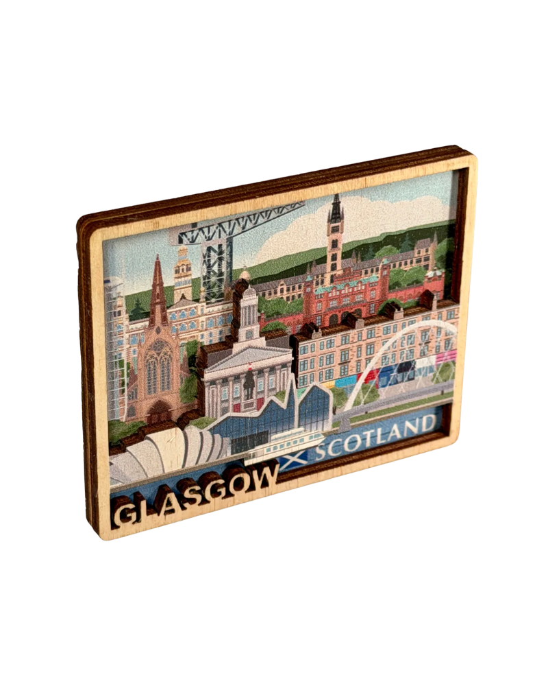 Glasgow Skyline Wooden Magnet