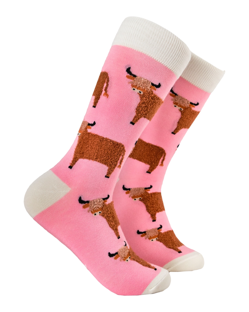 Pink Wee Hairy Coo Highland Cow Crew Socks