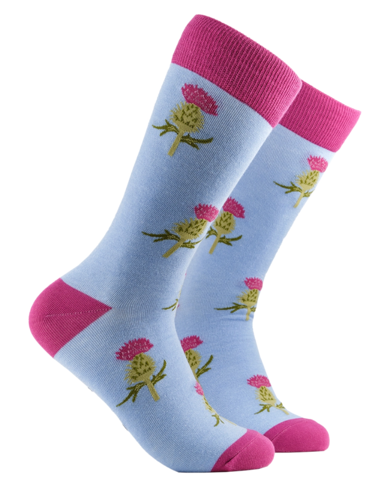 Blue Scottish Thistle Crew Socks