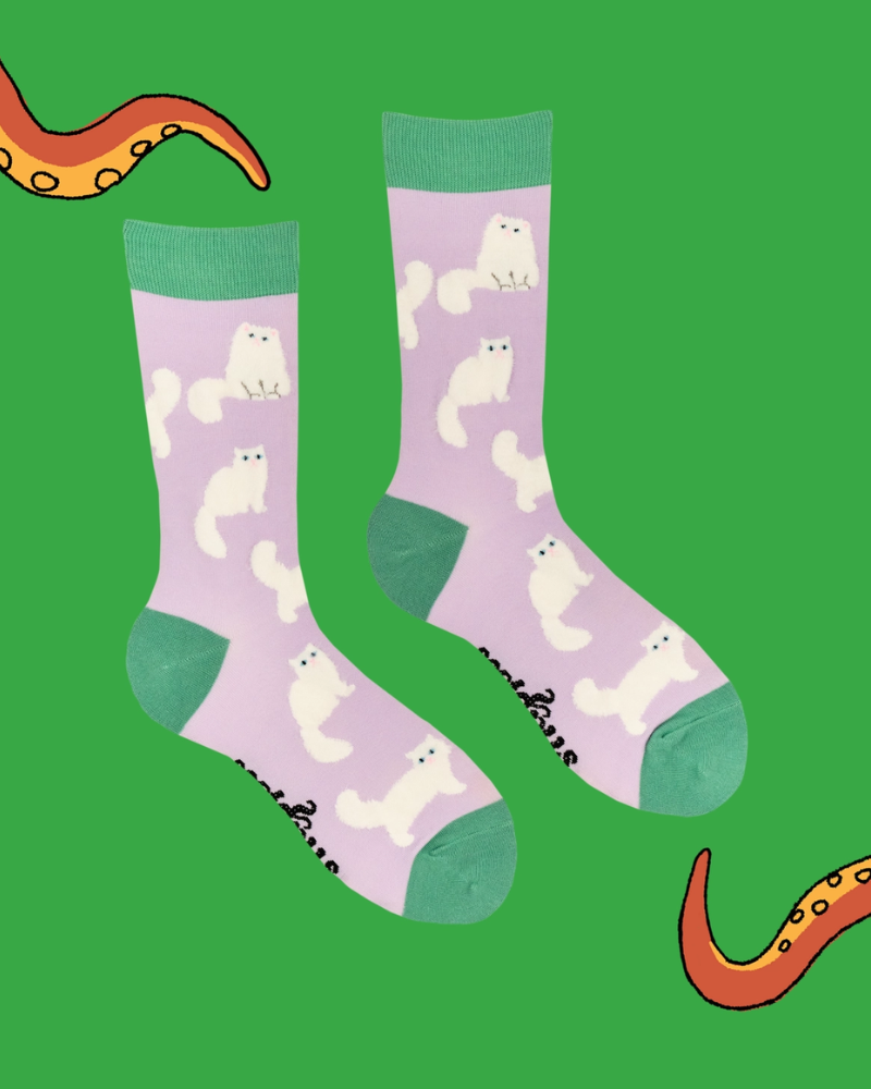 Fluffy White Cat Crew Socks