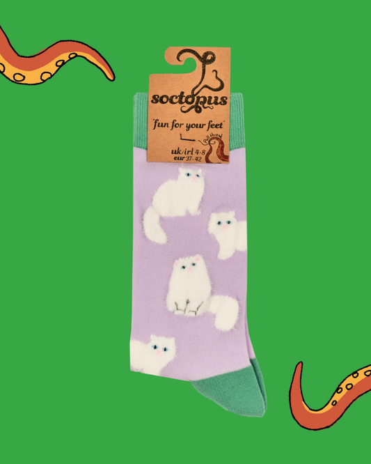 Fluffy White Cat Crew Socks