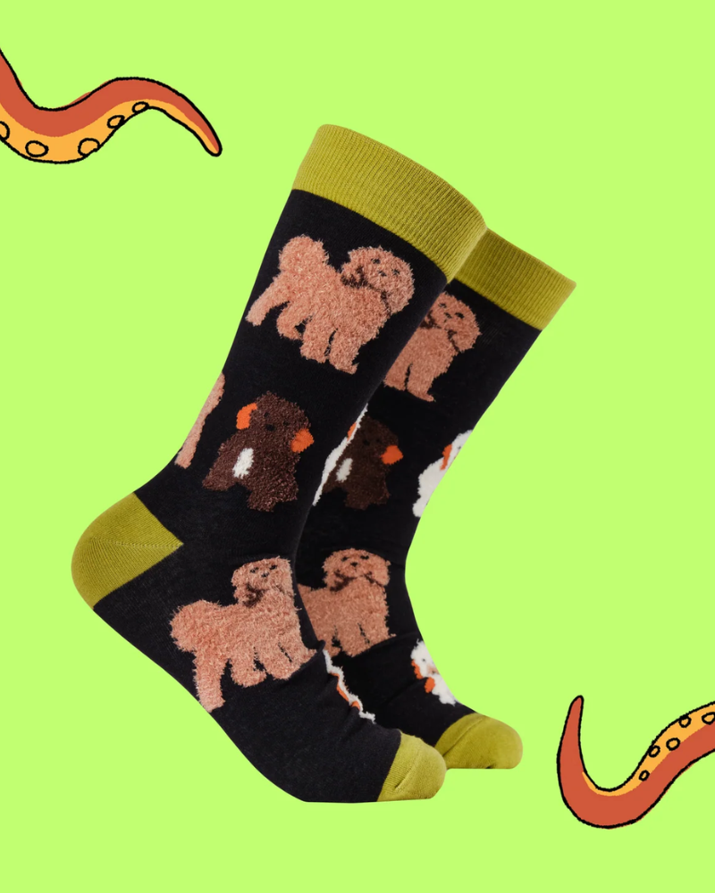 Fluffy Cockapoo Crew Socks in Black