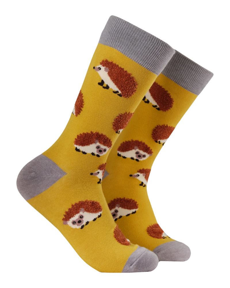 Fluffy Hedgehog Crew Socks in Mustard