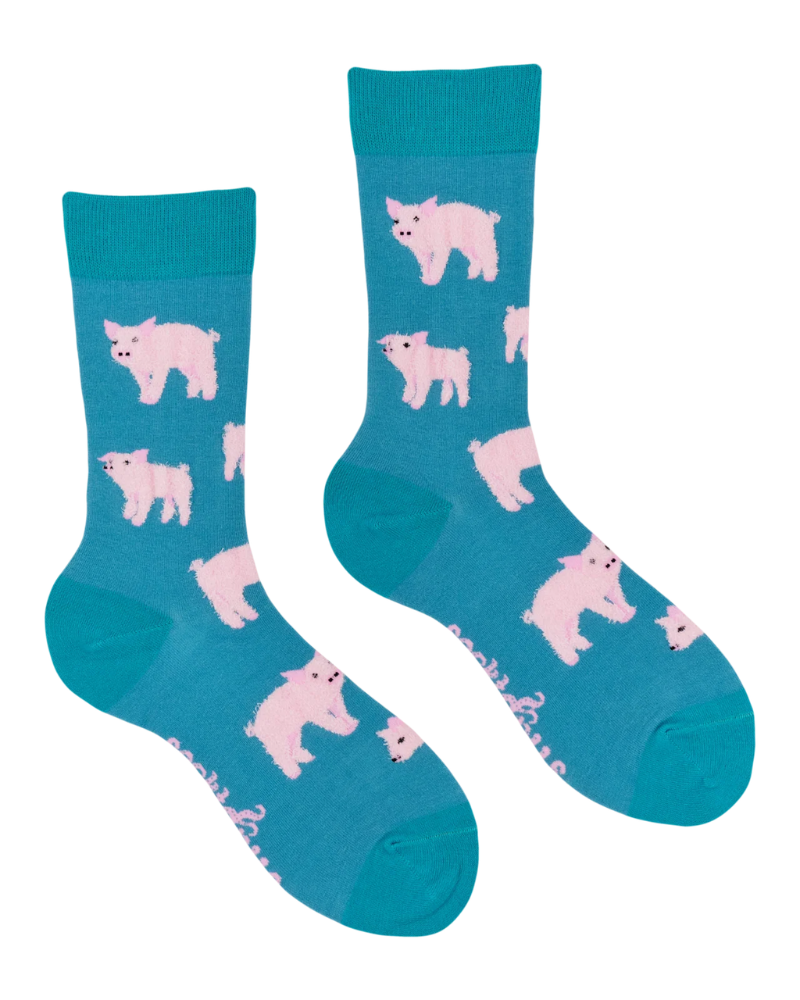 Fluffy Piglet Socks in Blue