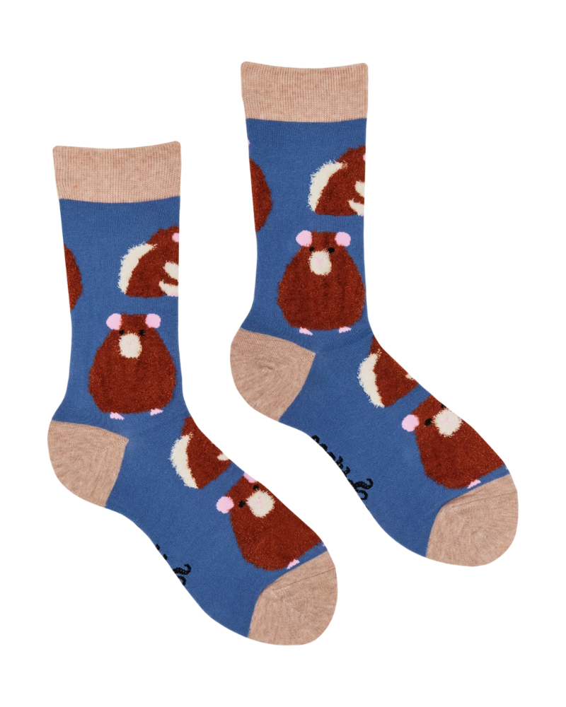 Fluffy Hamster Crew Socks in Blue
