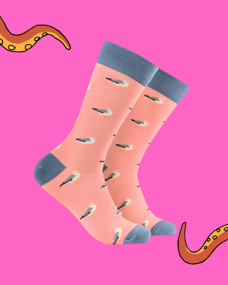 Pink Seagull Bamboo Crew Socks