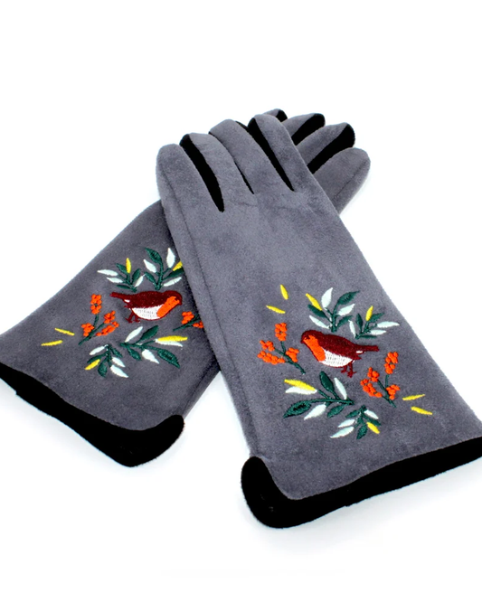 Secret Garden Embroidered Robin Gloves