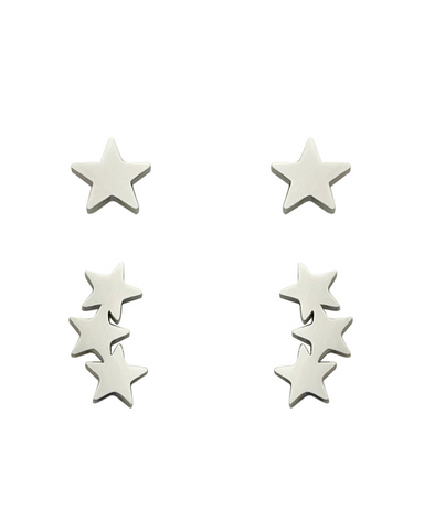 Set of 2 Silver Star Stud Earrings