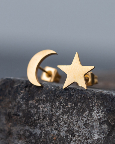 Mismatch Moon/ Star Stud Earrings