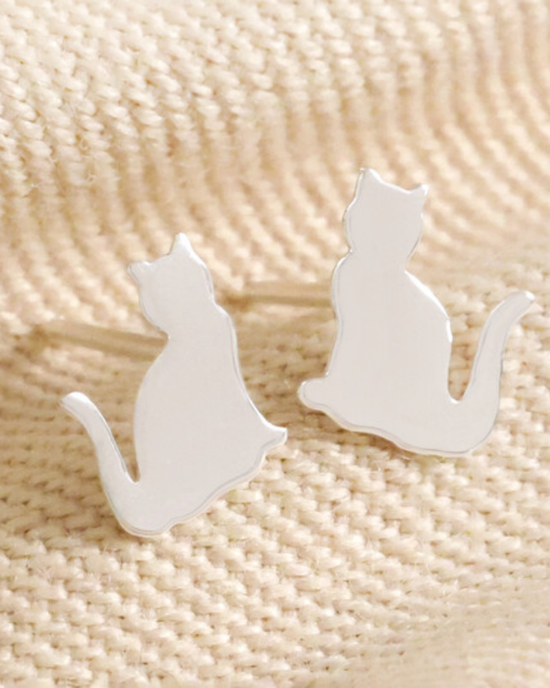Shiny Cat Silver Stud Earrings