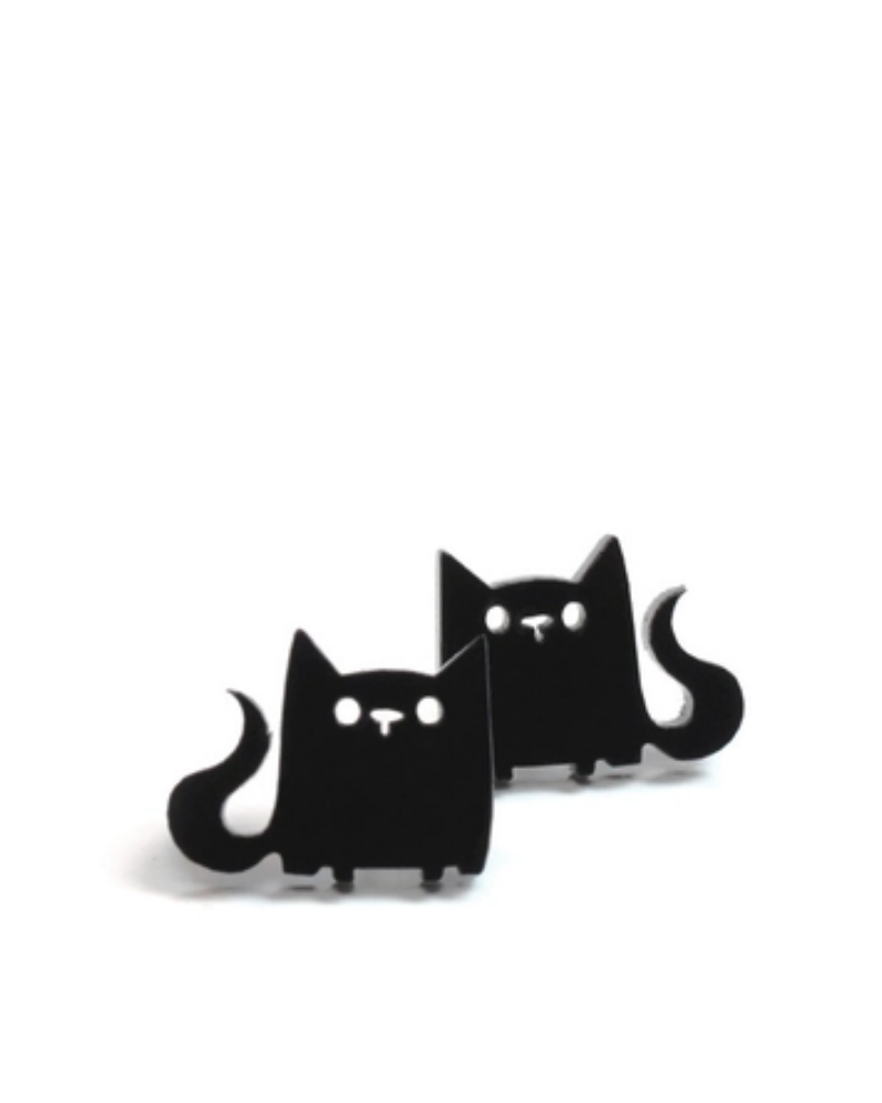 Black Sitting Cat Stud Earrings