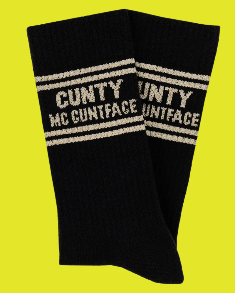 Cunty McCuntface Sweary Sport Socks Black & Gold