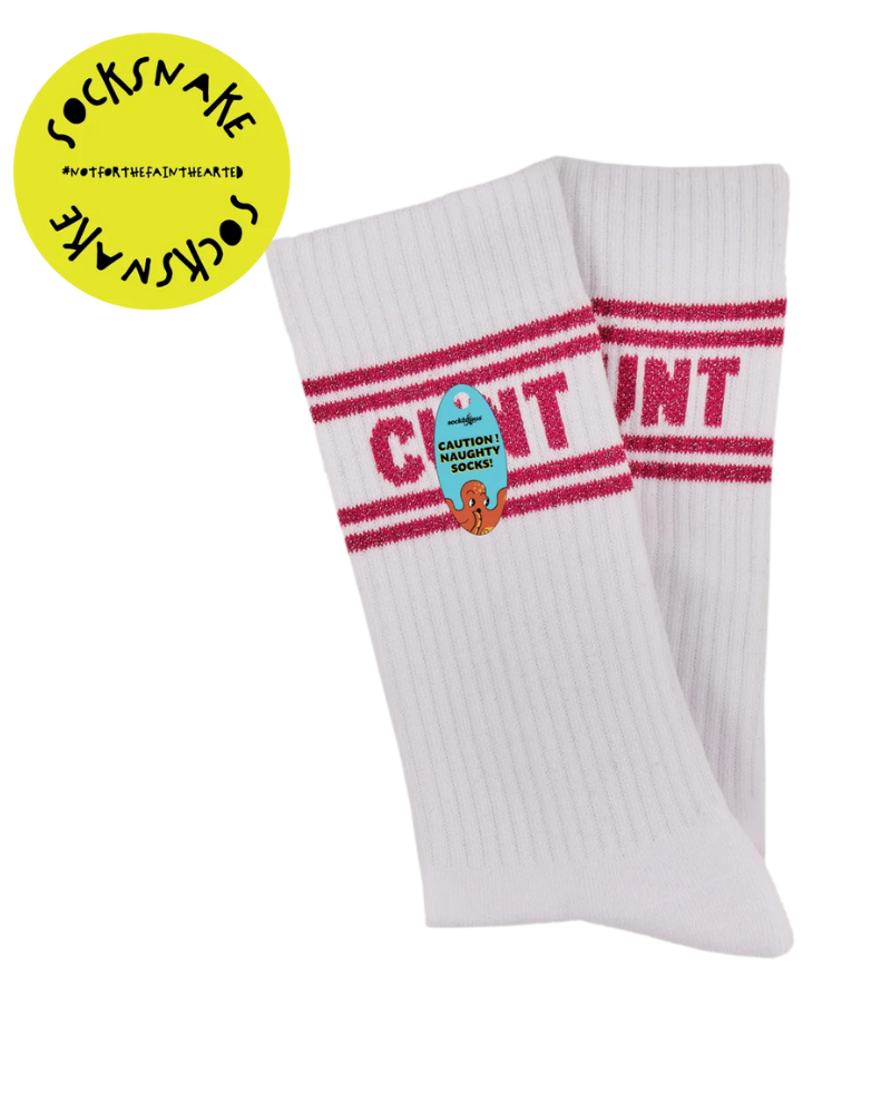 Cunt Sweary Sport Socks White & Pink Lurex