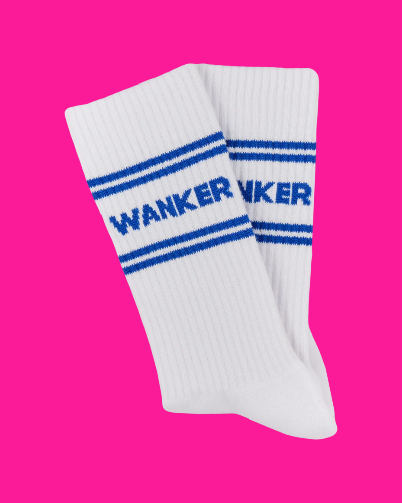 Wanker Sweary Sport Socks White & Blue