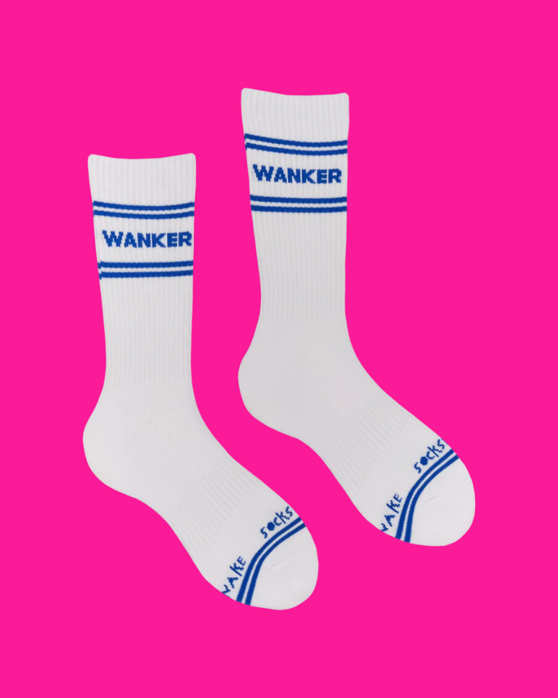 Wanker Sweary Sport Socks White & Blue