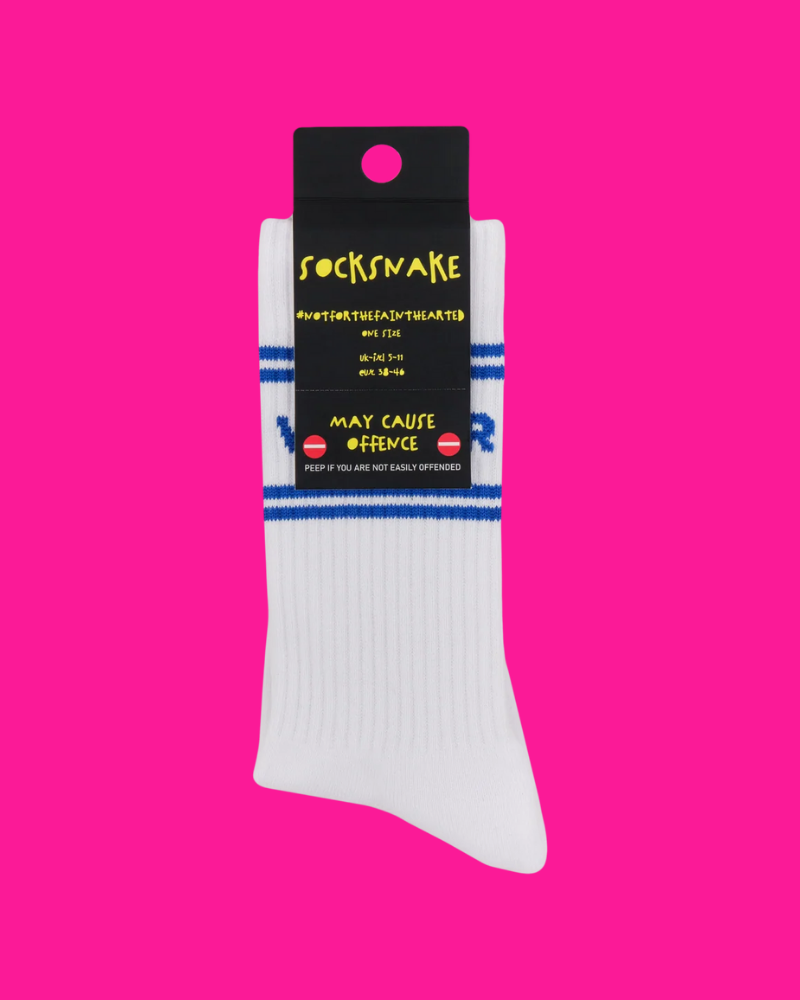 Wanker Sweary Sport Socks White & Blue