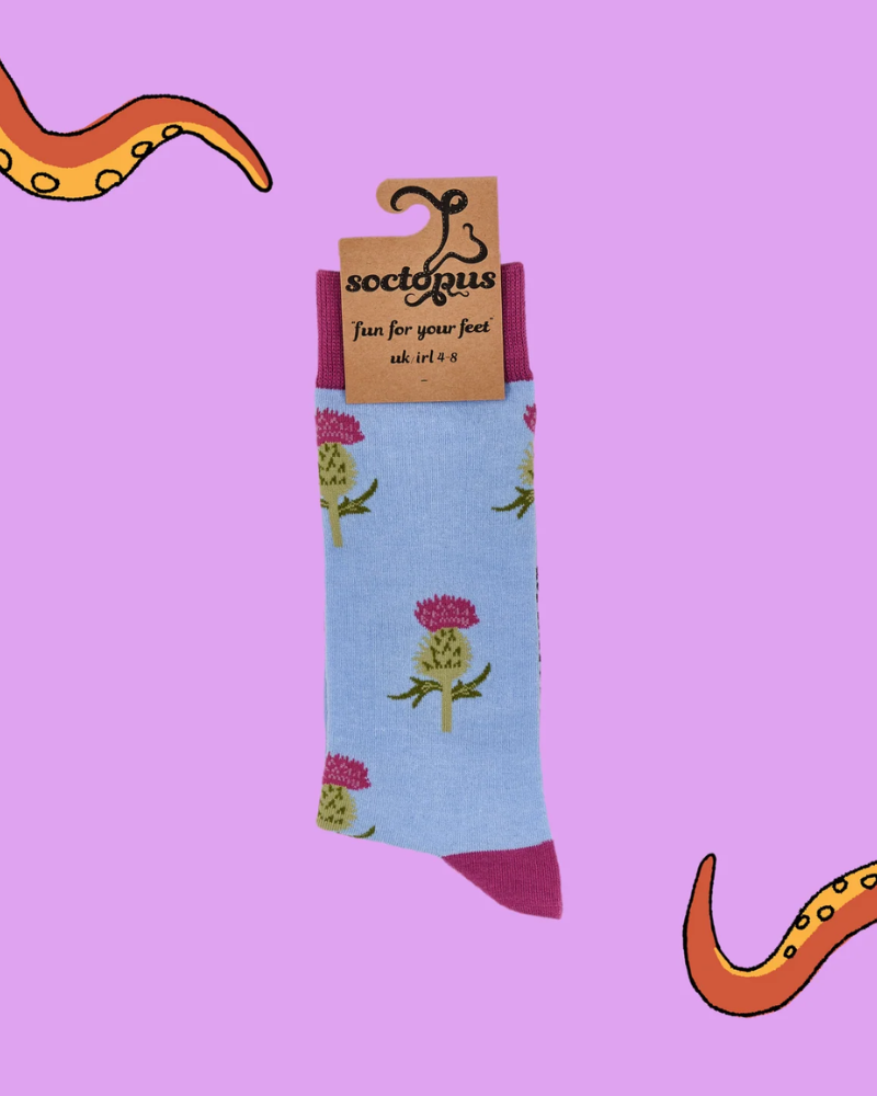 Blue Scottish Thistle Crew Socks