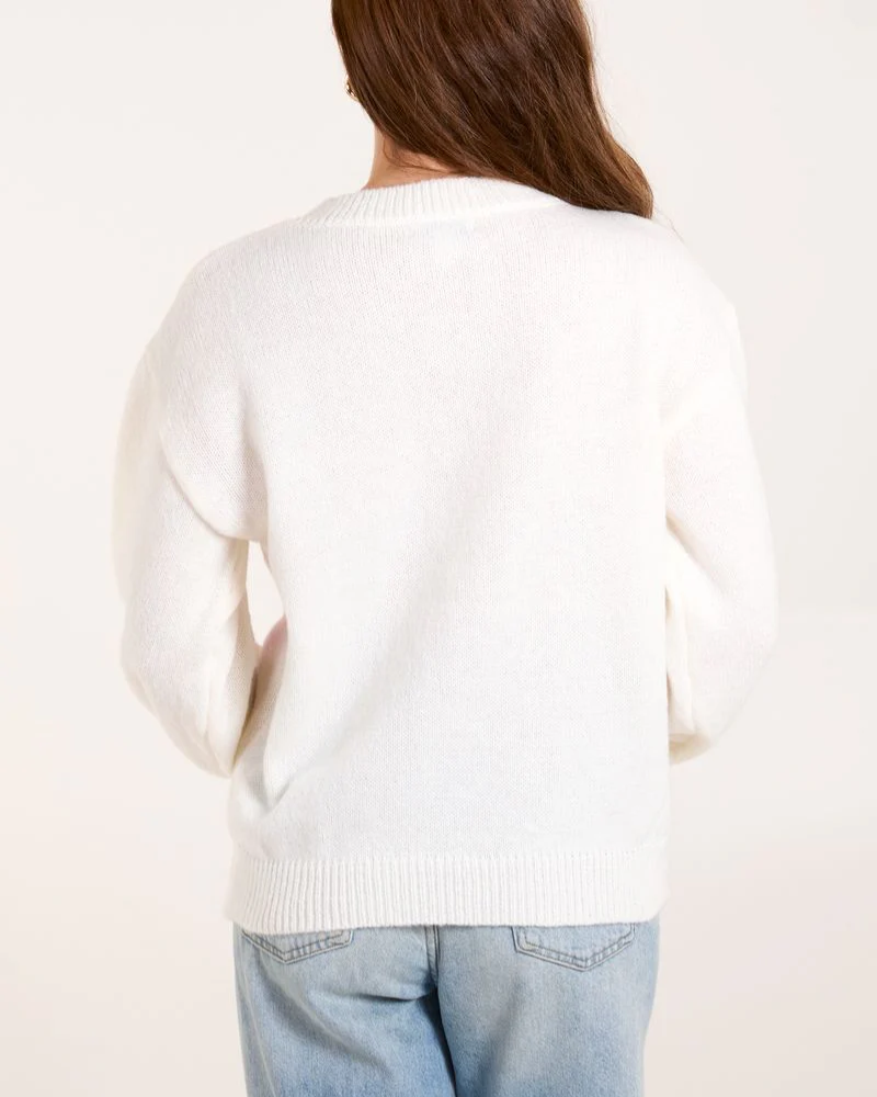 Knitted Flowers Crew Neck Jumper