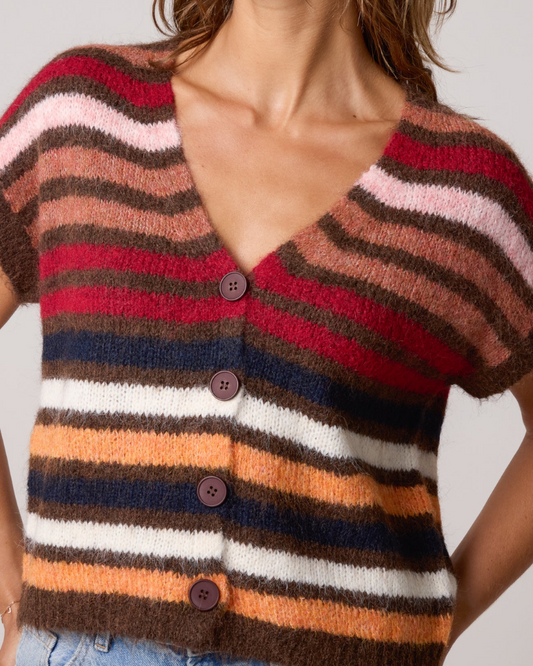 Striped Colourful Knit Vest Cardigan