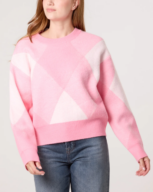 Pink Argyle Crew Neck Knit Jumper