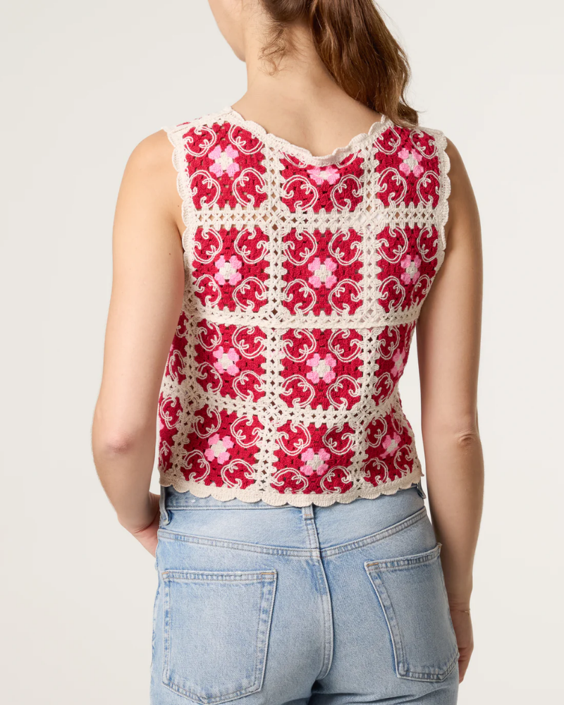 Arabesque Red Patchwork Crochet Vest Top