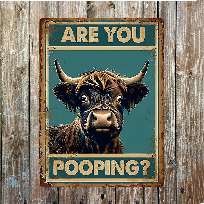 Highland Cow Are You Pooping Metal Sign Plaque 6x8inch