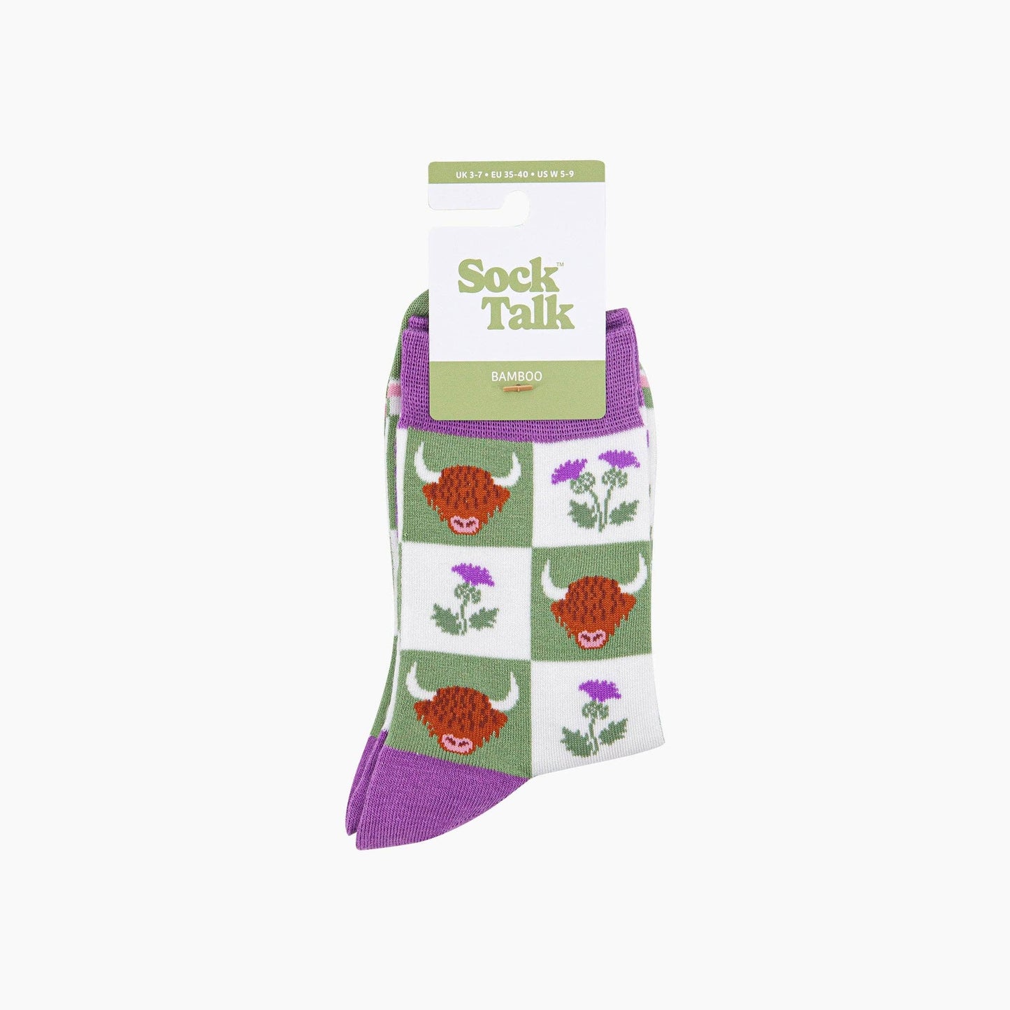 Highland Cow Thistle Checkerboard Bamboo Socks