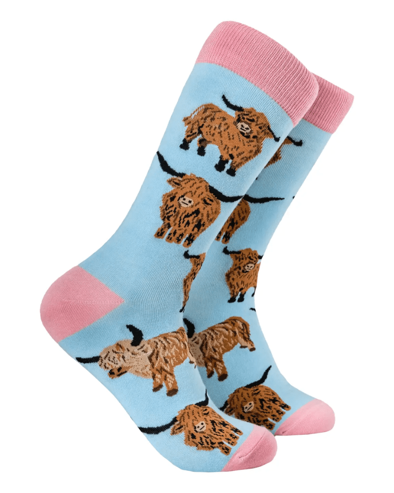 Aqua Och Aye The Moo Highland Cow Crew Socks - Pink Poodle Boutique - S2269S