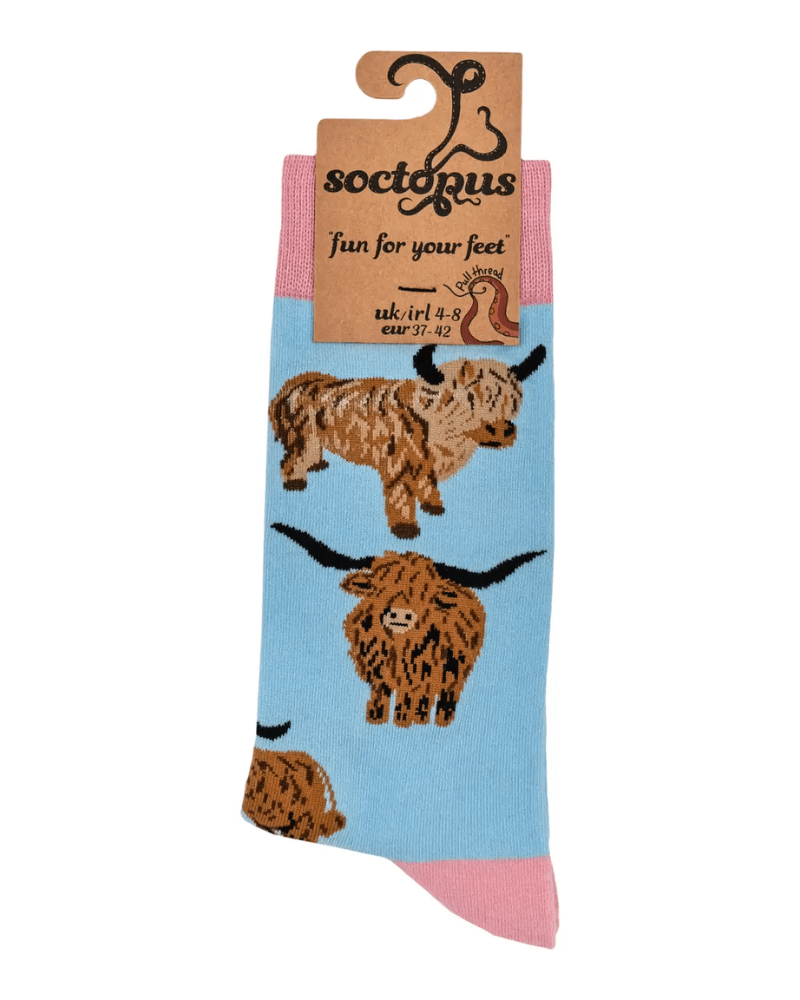 Aqua Och Aye The Moo Highland Cow Crew Socks - Pink Poodle Boutique - S2269S