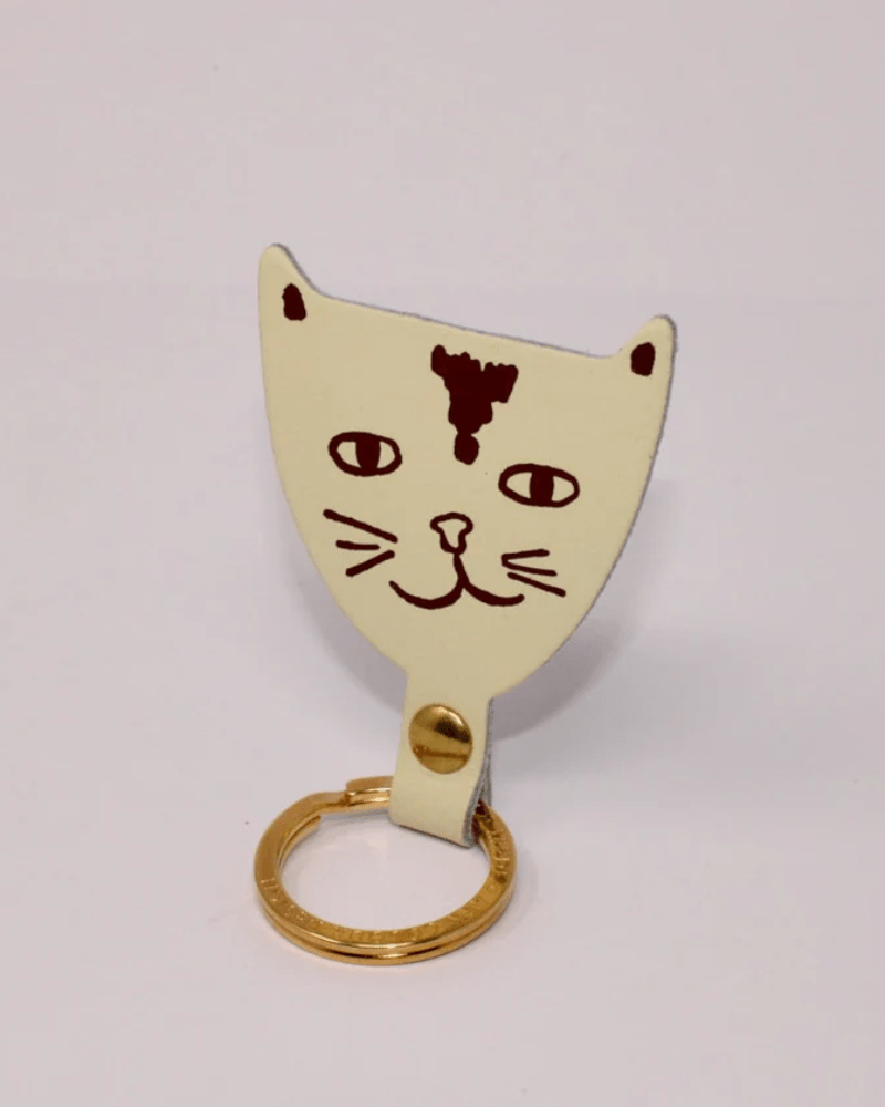 Assorted Cat Head Leather Keyring by Ark Colour Design - Pink Poodle Boutique - ARK - KEY - CAT CREAM