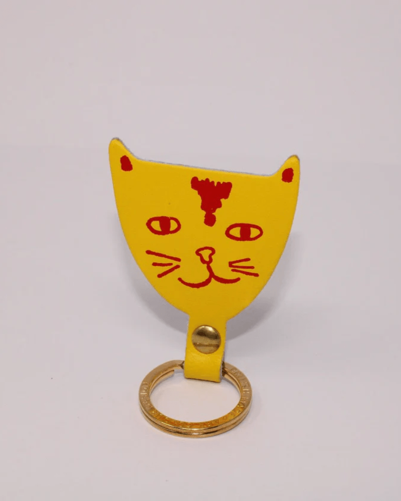 Assorted Cat Head Leather Keyring by Ark Colour Design - Pink Poodle Boutique - ARK - KEY - CAT YELLOW