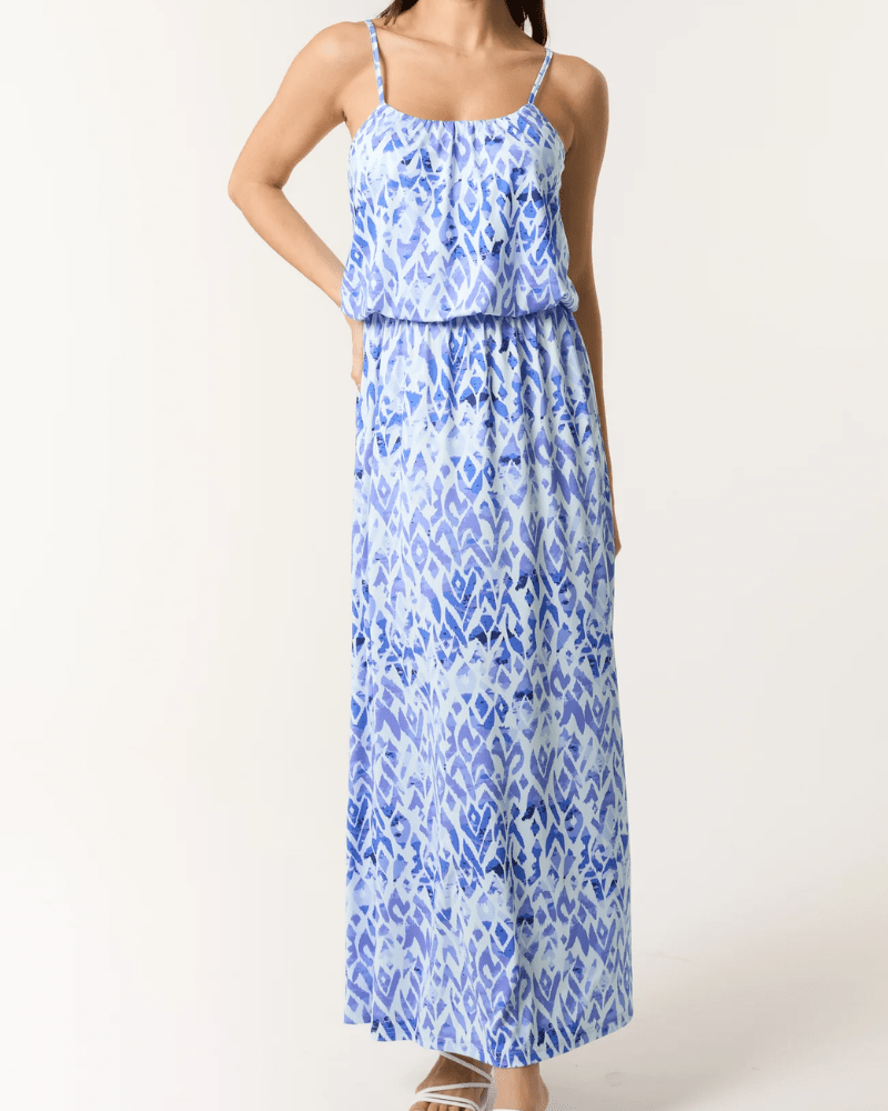 Aztec Cami Puffball Maxi Dress Blue Tone - Pink Poodle Boutique - NL257945002 - SM