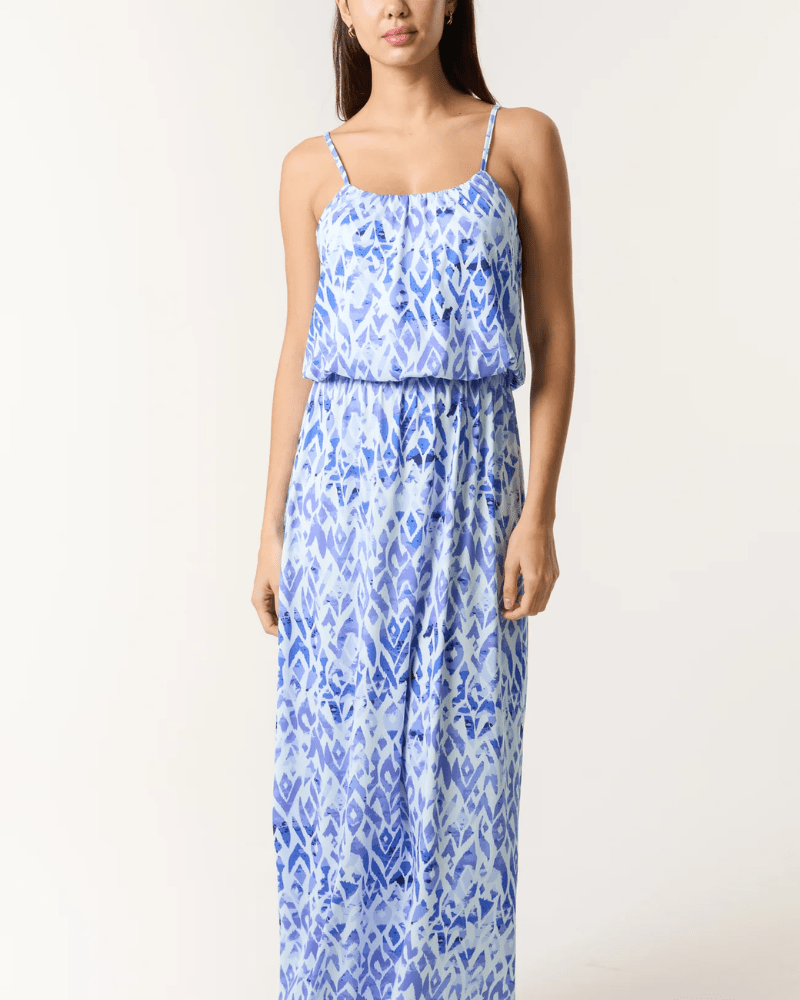 Aztec Cami Puffball Maxi Dress Blue Tone - Pink Poodle Boutique - NL257945002 - SM