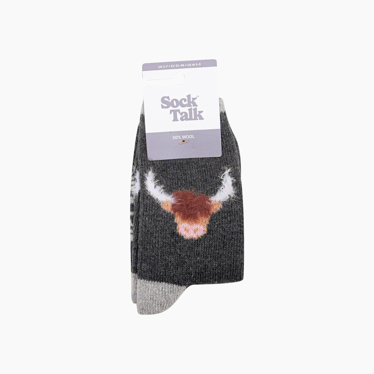 Highland Cow Wool Fluffy Element Socks in Dark Grey Marl