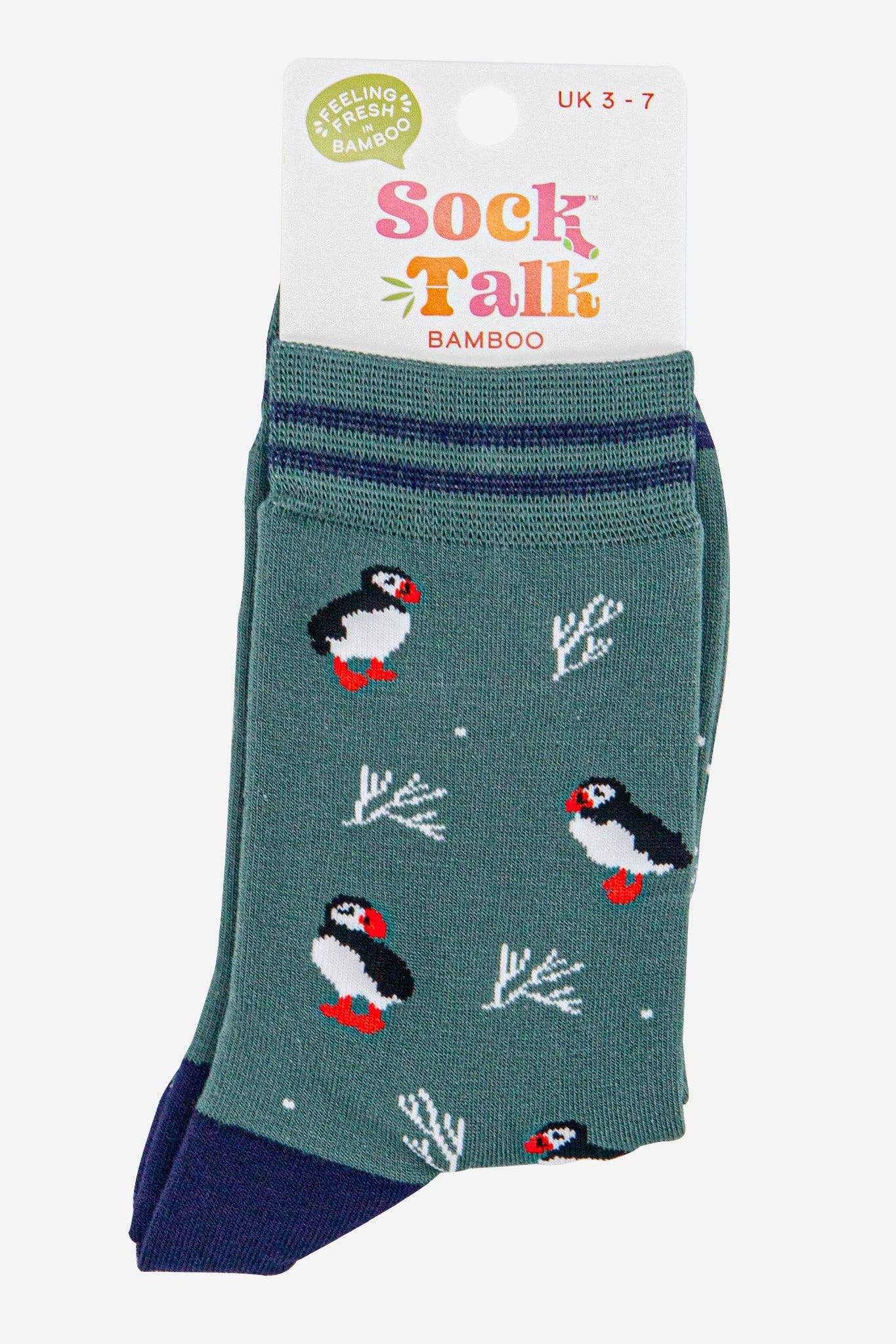 Puffins & Coral Bamboo Crew Socks