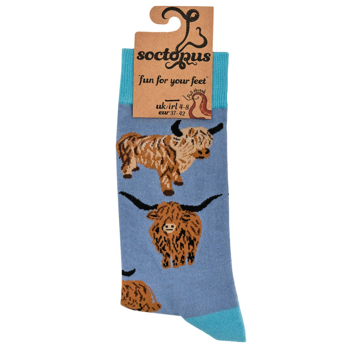 Denim Highland Cow Och Aye the Moo Crew Socks