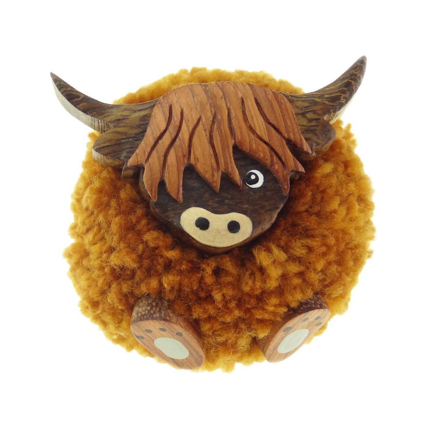 Wooden Highland Cow Pom-Pom Magnet