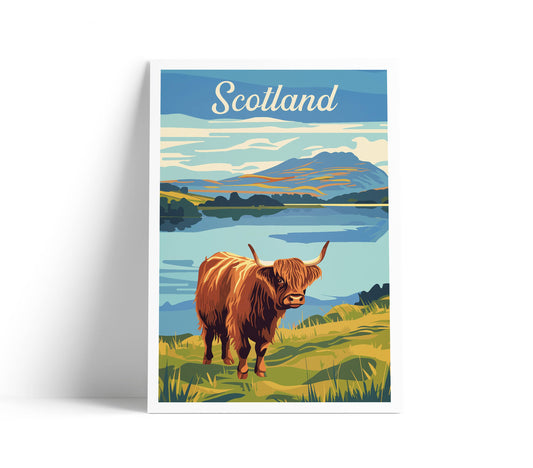 Highland Cow Scottish Loch A4 Print