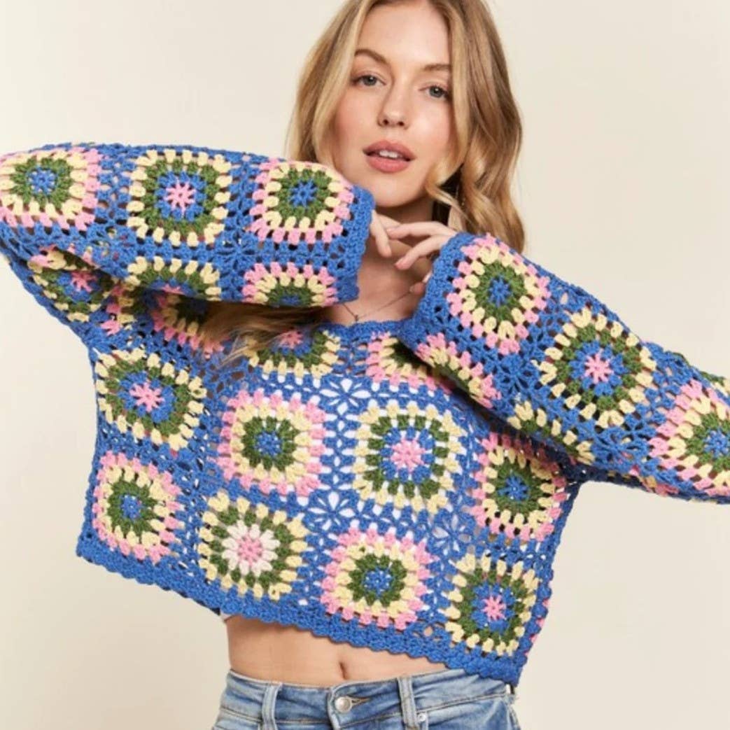 Crochet Square Crop Top in Blue